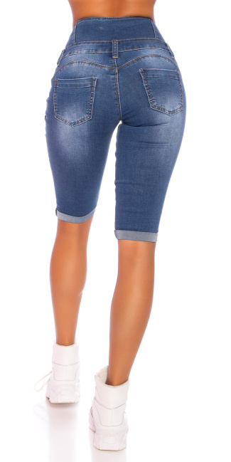 hoge taille capri-driekwarts jeans met knopen blauw
